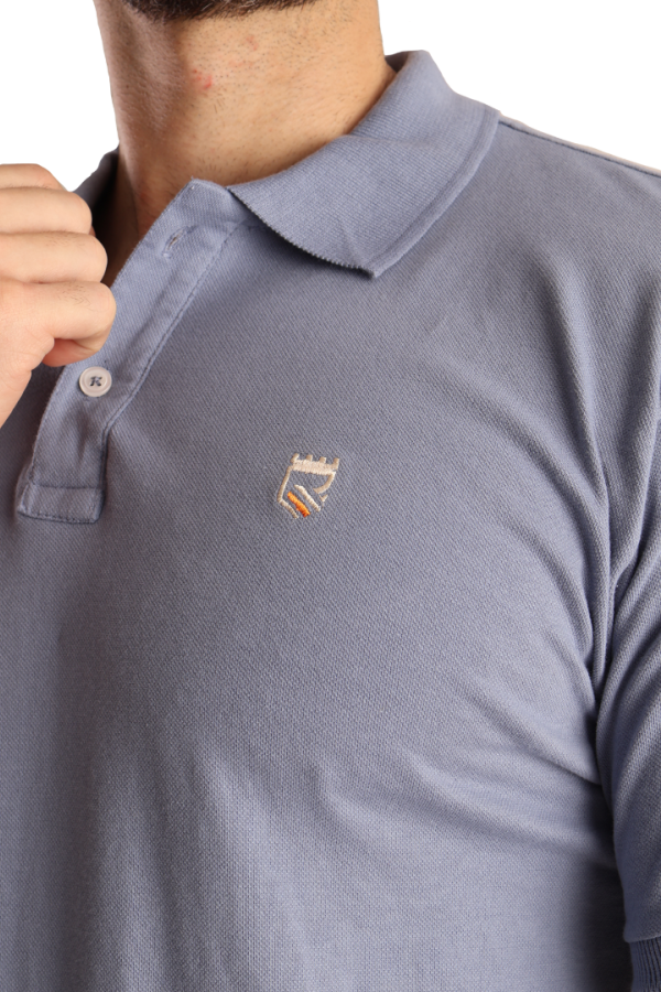 Playera Tipo Polo Casual Manga Corta Azul Acero Slim Fit Para Caballero